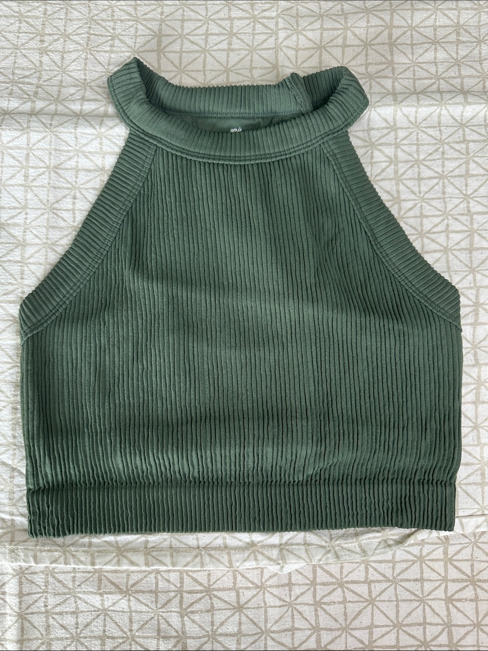 aerie Dark Olive Ribbed High-Neck Crop Top/Bra